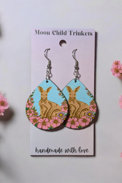 Kangaroo Hand Painted Dangle Earrings