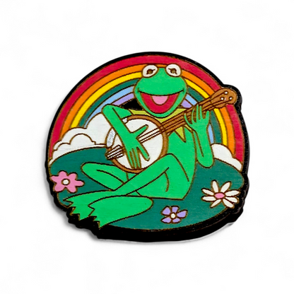 Kermit With Banjo Hand Painted Wood Magnet