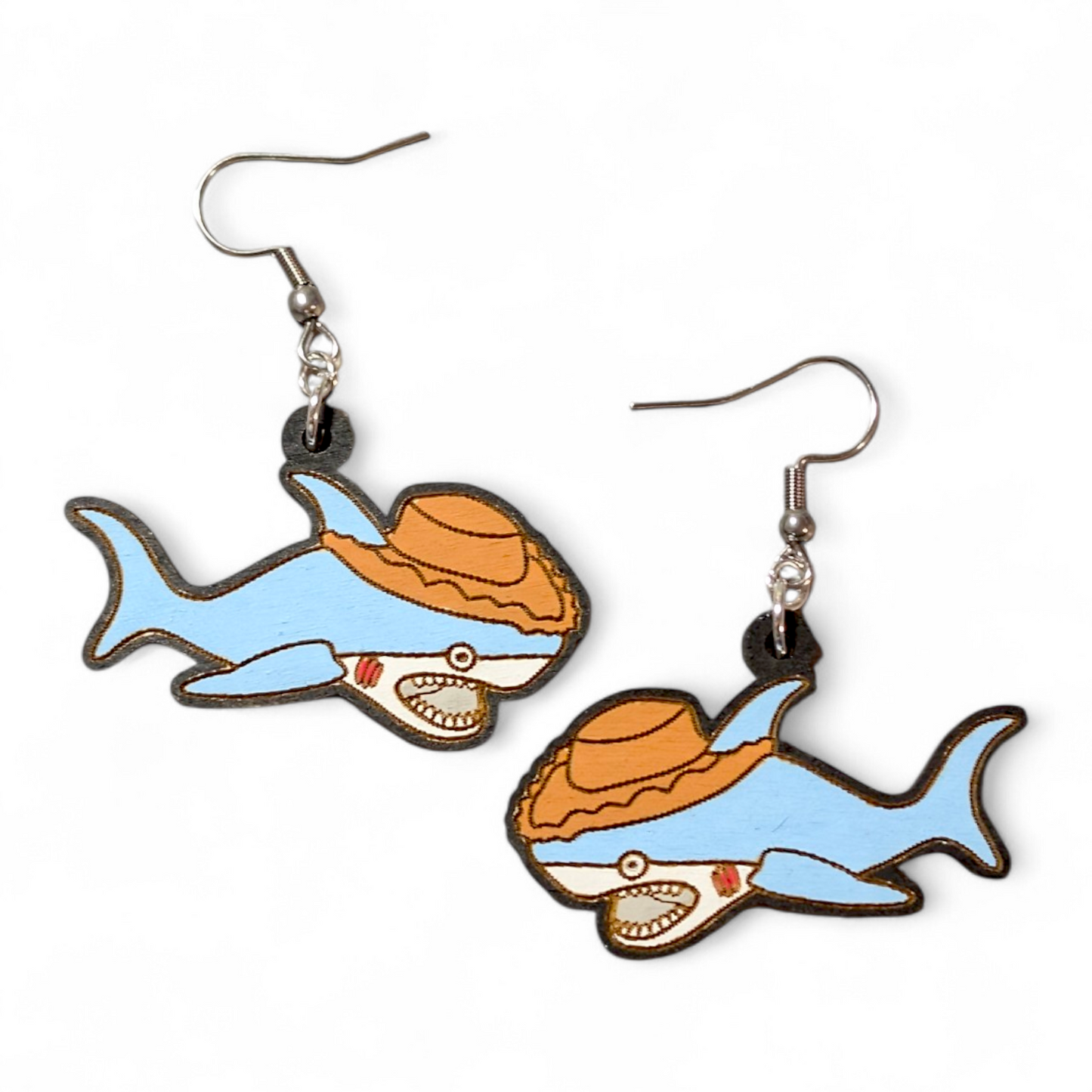 Toy Story Shark Hand Painted Wood Dangle Earrings