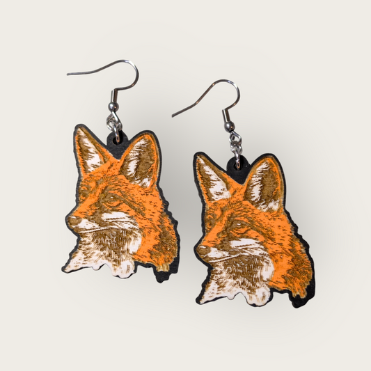 Fox Hand Painted Dangle Earrings