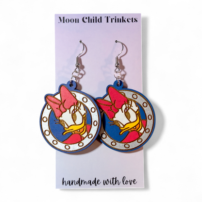 Daisy Porthole Cruise Hand Painted Wood Earrings