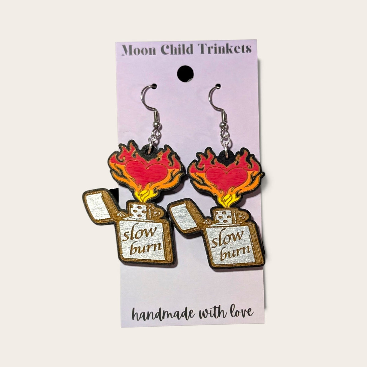 Slow Burn Bookish Lighter Hand Painted Wood Earrings