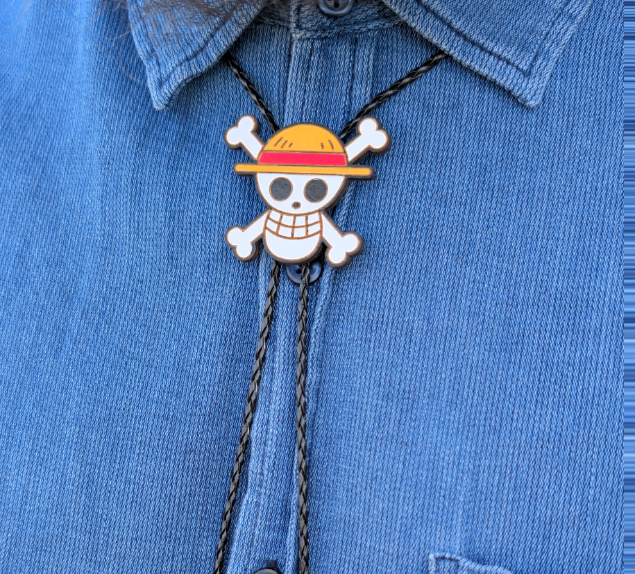 Straw Hat Jolly Roger Western Bolo Tie - One Piece Cowboy Tie - Statement Neckwear