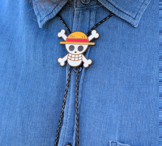 Straw Hat Jolly Roger Western Bolo Tie - One Piece Cowboy Tie - Statement Neckwear