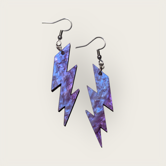 Purple Pearlescent Lightning Bolt Dangle Earrings