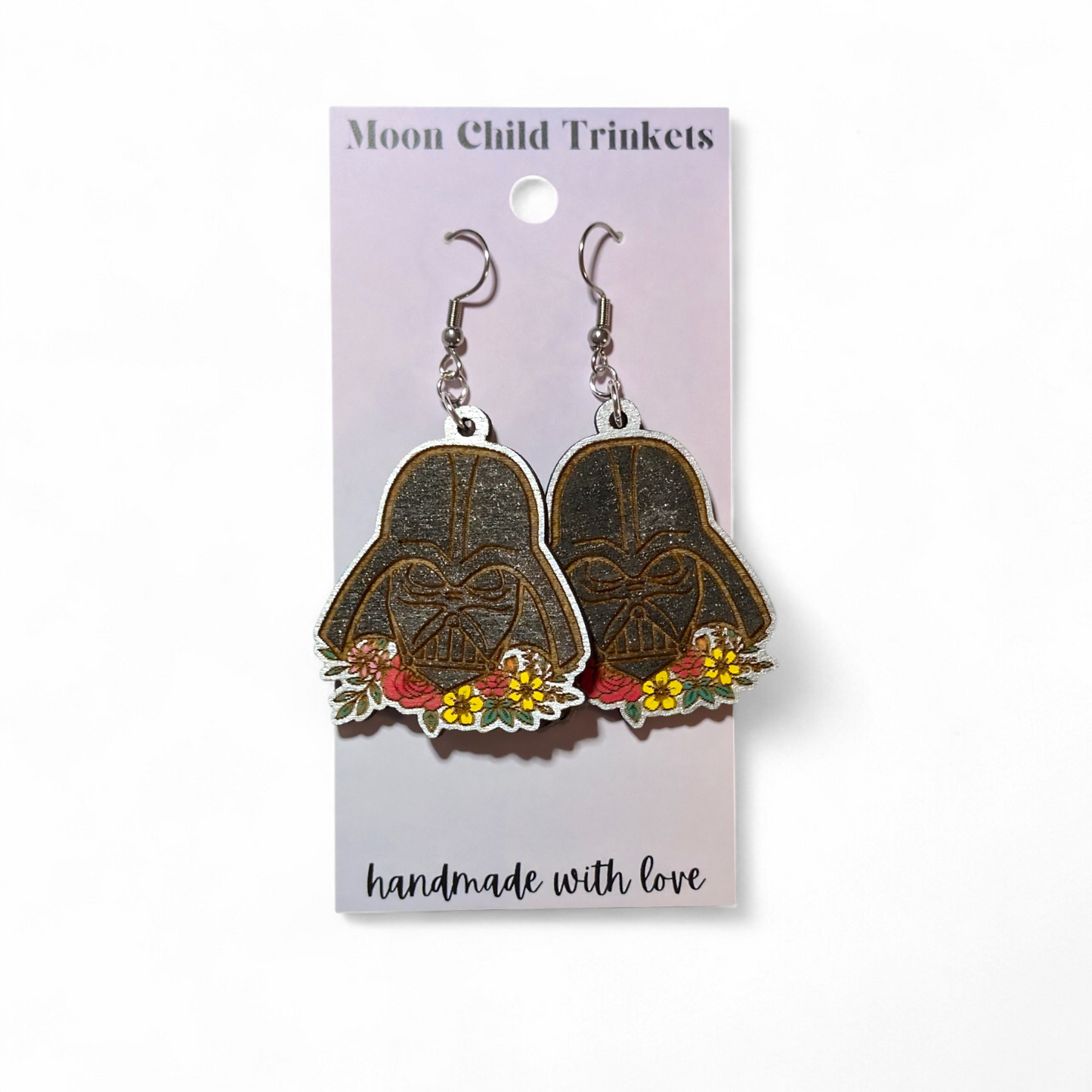 Darth Vader Floral Star Wars Hand Painted Wood Earrings