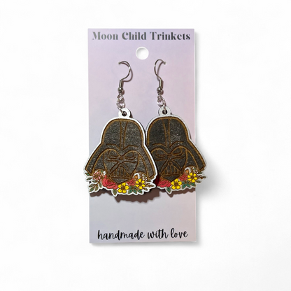 Darth Vader Floral Star Wars Hand Painted Wood Earrings
