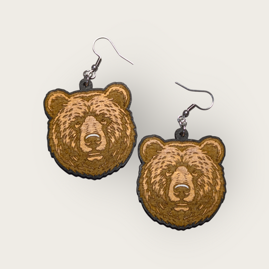 Brown Bear Hand Painted Dangle Earrings