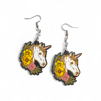 Unicorn Hand Painted Wood Earrings