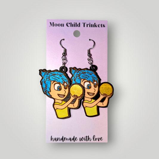Joy Inside Out Hand Painted Wood Dangle Earrings