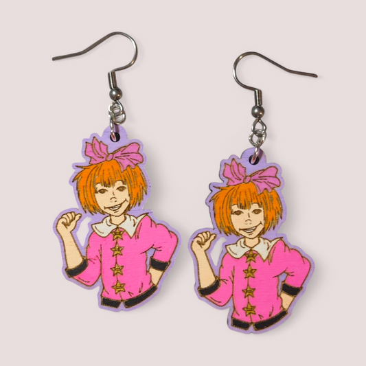 Junie B Jones Hand Painted Wood Dangle Earrings