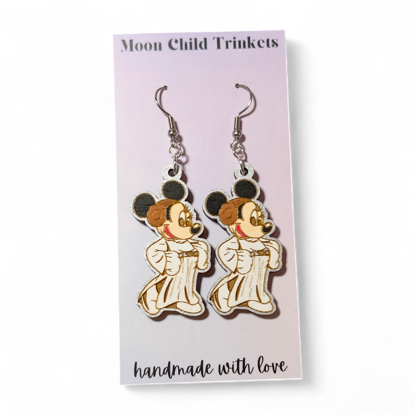Minnie Star Wars Hand Painted Wood Earrings