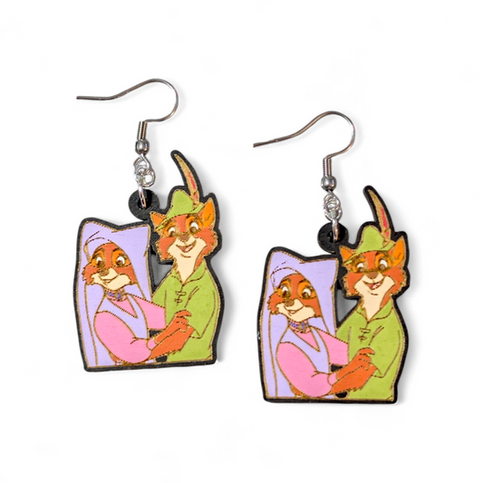 Robin Hood and Maid Marian Hand Painted Wood Earrings