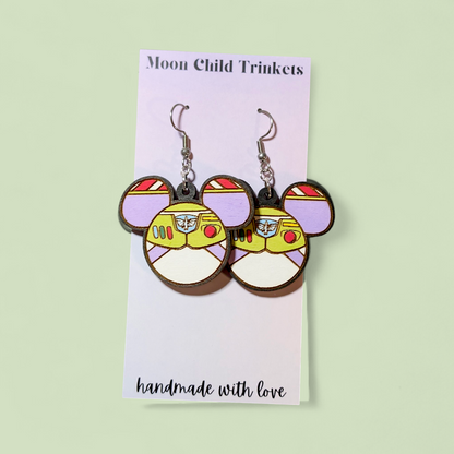 Buzz Lightyear Toy Story Mickey Head Shaped Hand Painted Wood Earrings