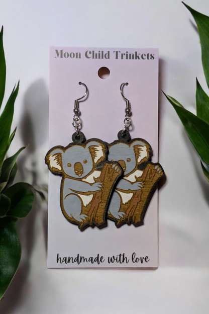Koala Hand Painted Dangle Earrings