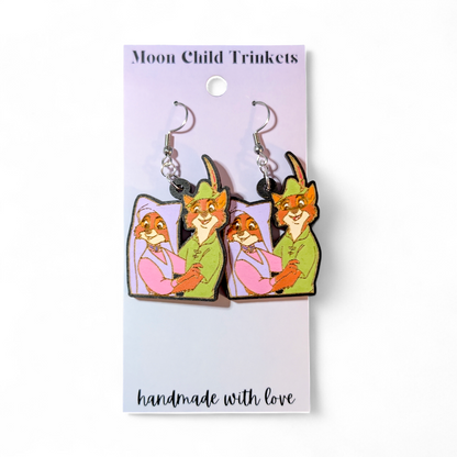 Robin Hood and Maid Marian Hand Painted Wood Earrings