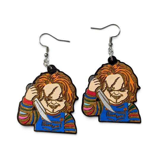 Chucky Horror Hand Painted Wood Earrings
