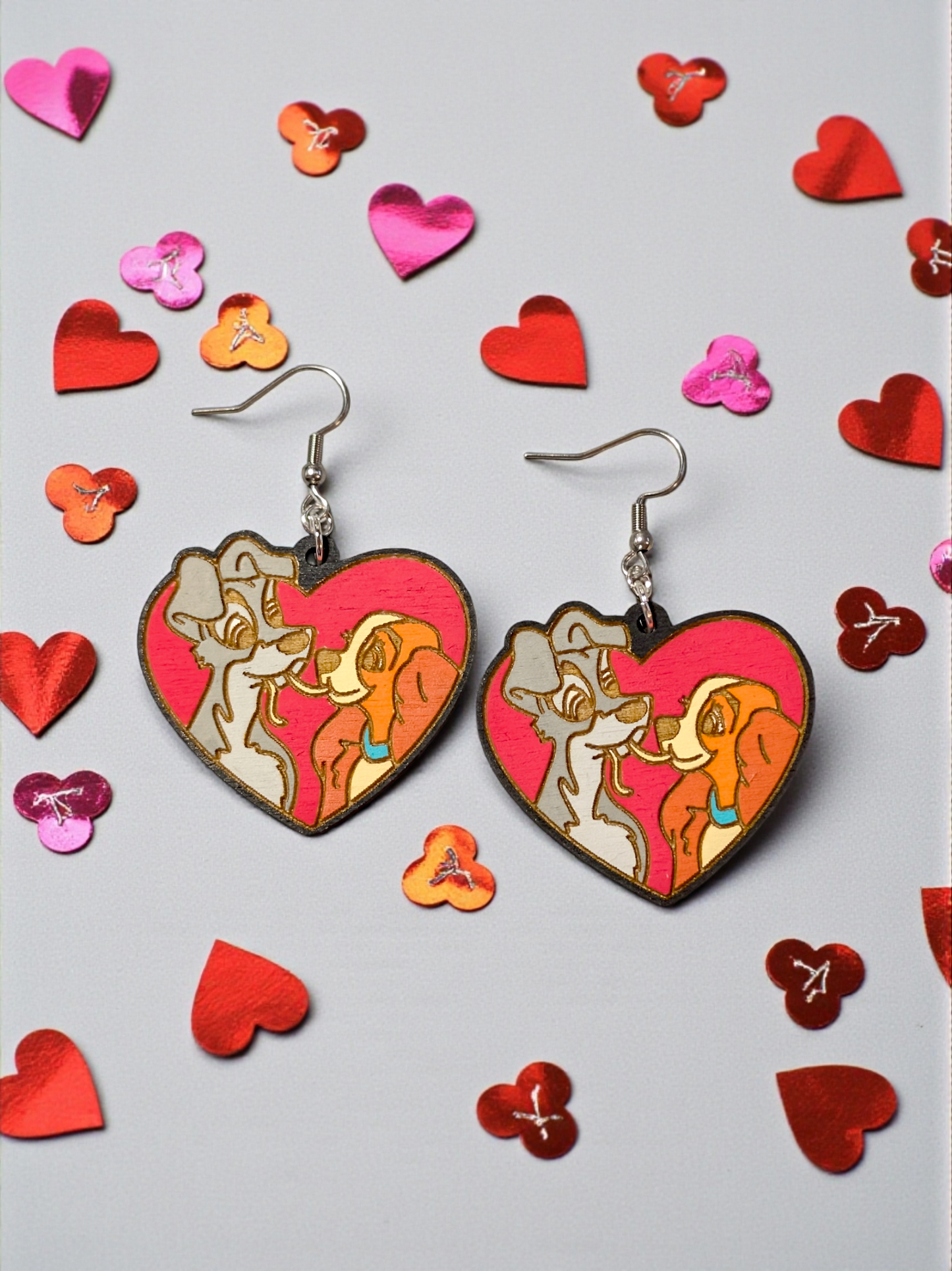 Lady and the Tramp Hand Painted Wood Earrings