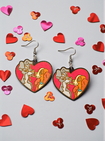 Lady and the Tramp Hand Painted Wood Earrings