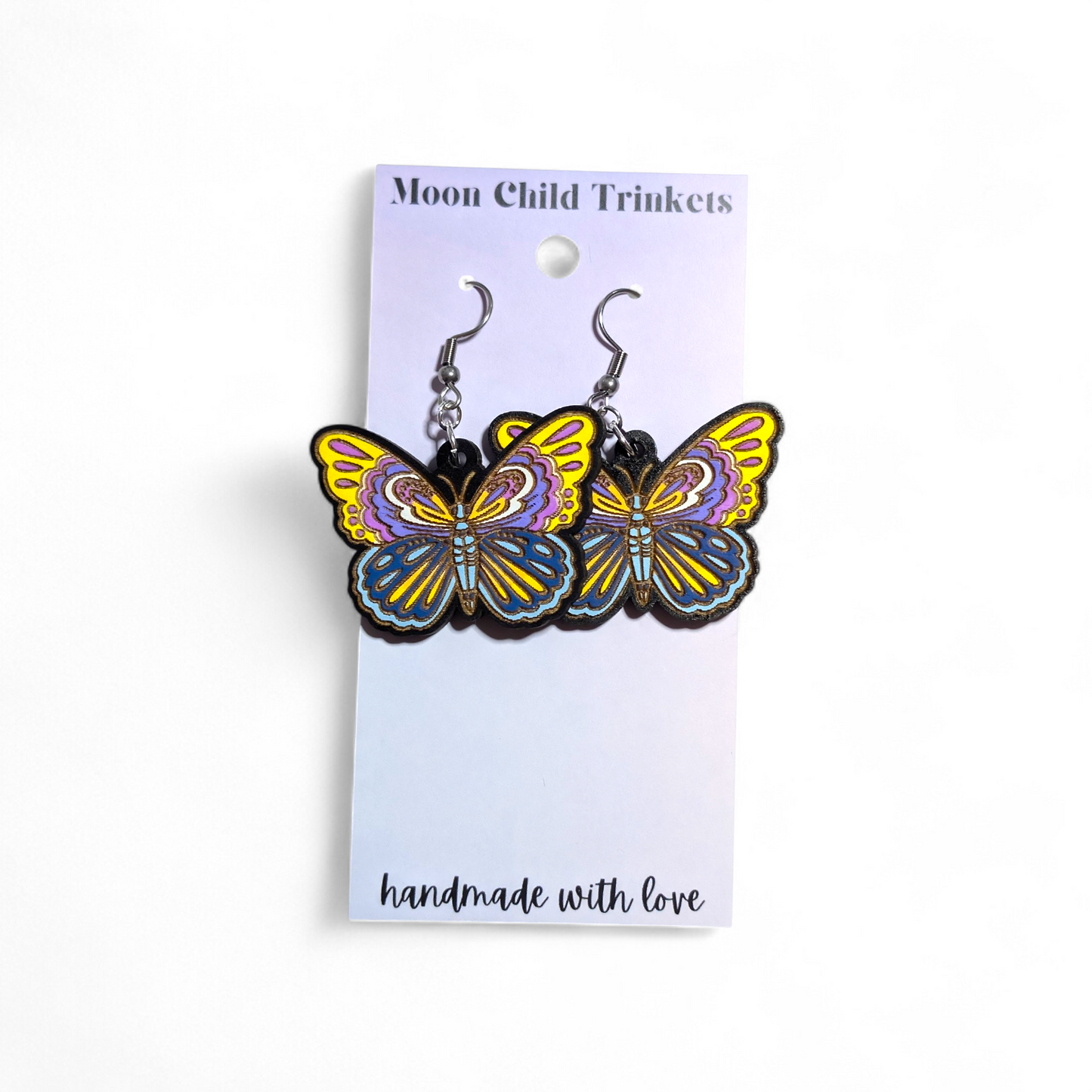 Neon Butterfly Hand Painted Wood Earrings