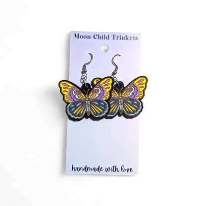 Neon Butterfly Hand Painted Wood Earrings
