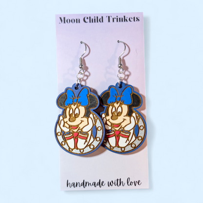 Minnie Porthole Cruise Hand Painted Wood Earrings