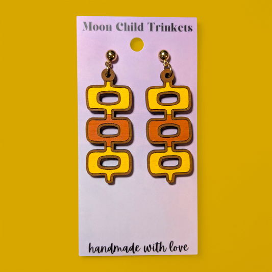 Mod Links 70s inspired Hand Painted Wood Dangle Earrings