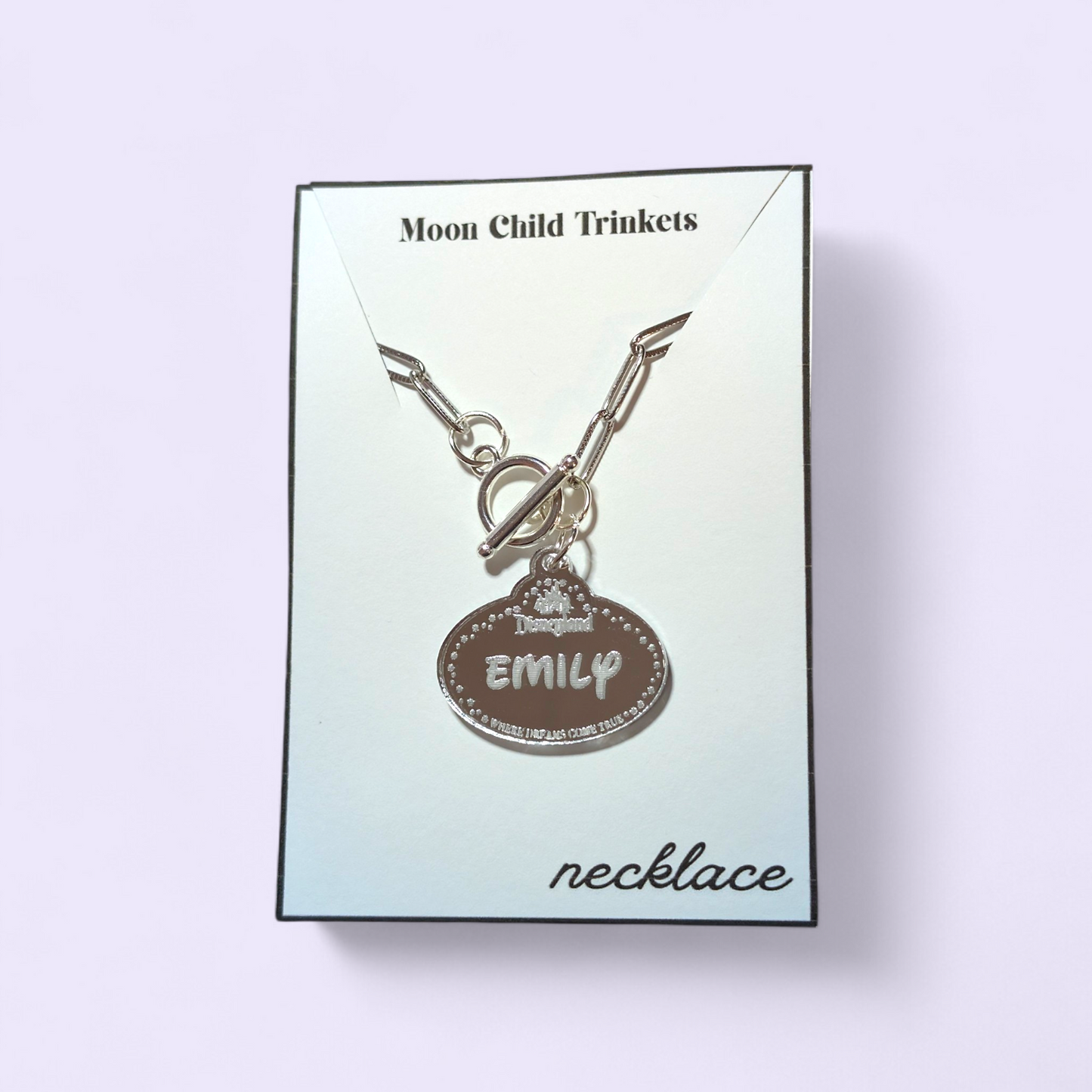 Personalized Disney Parks Name Tag Mirror Acrylic Paperclip Chain Necklace