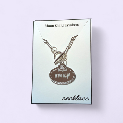 Personalized Disney Parks Name Tag Mirror Acrylic Paperclip Chain Necklace