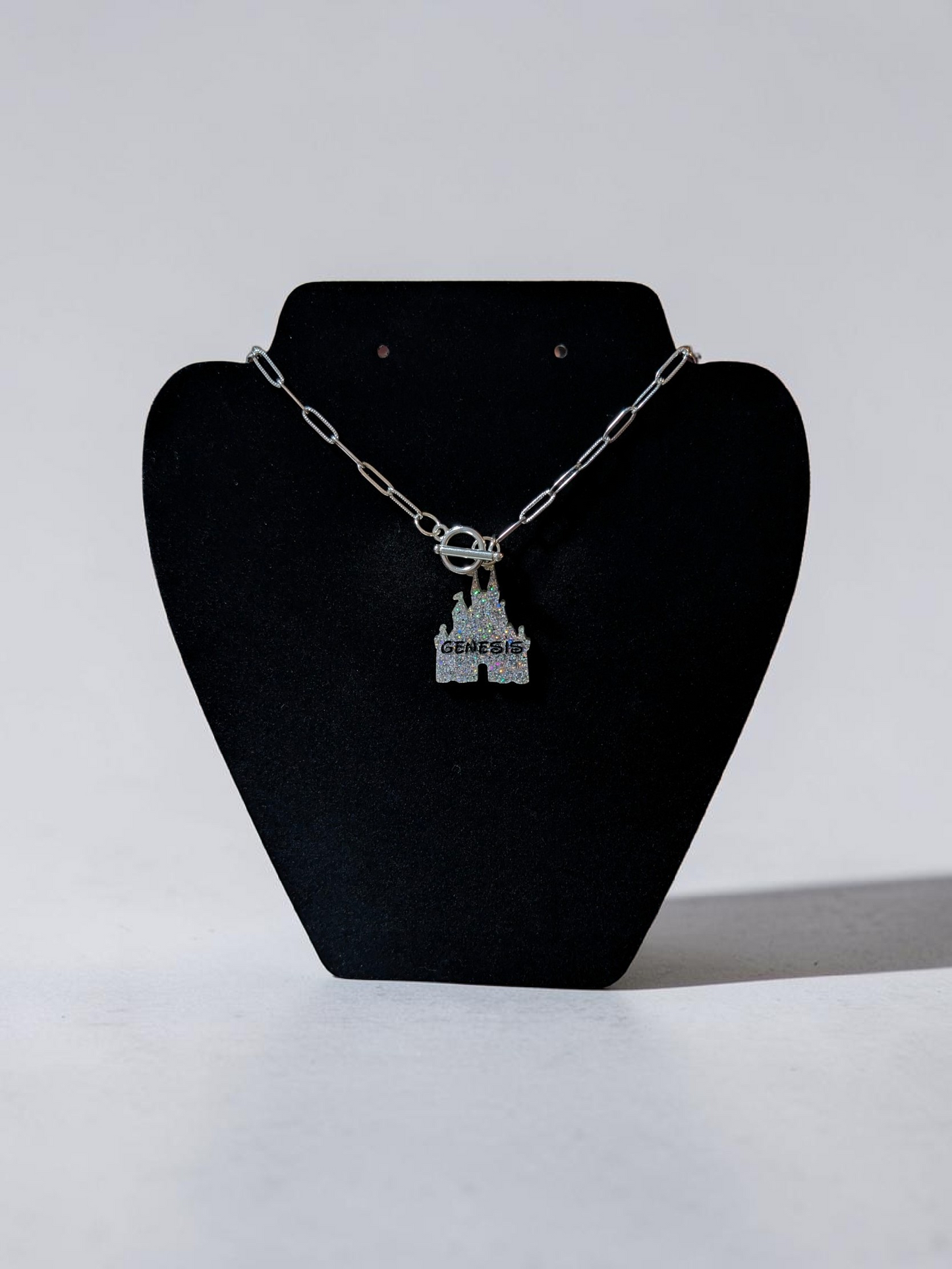 Personalized Castle Glitter Acrylic Paperclip Chain Necklace