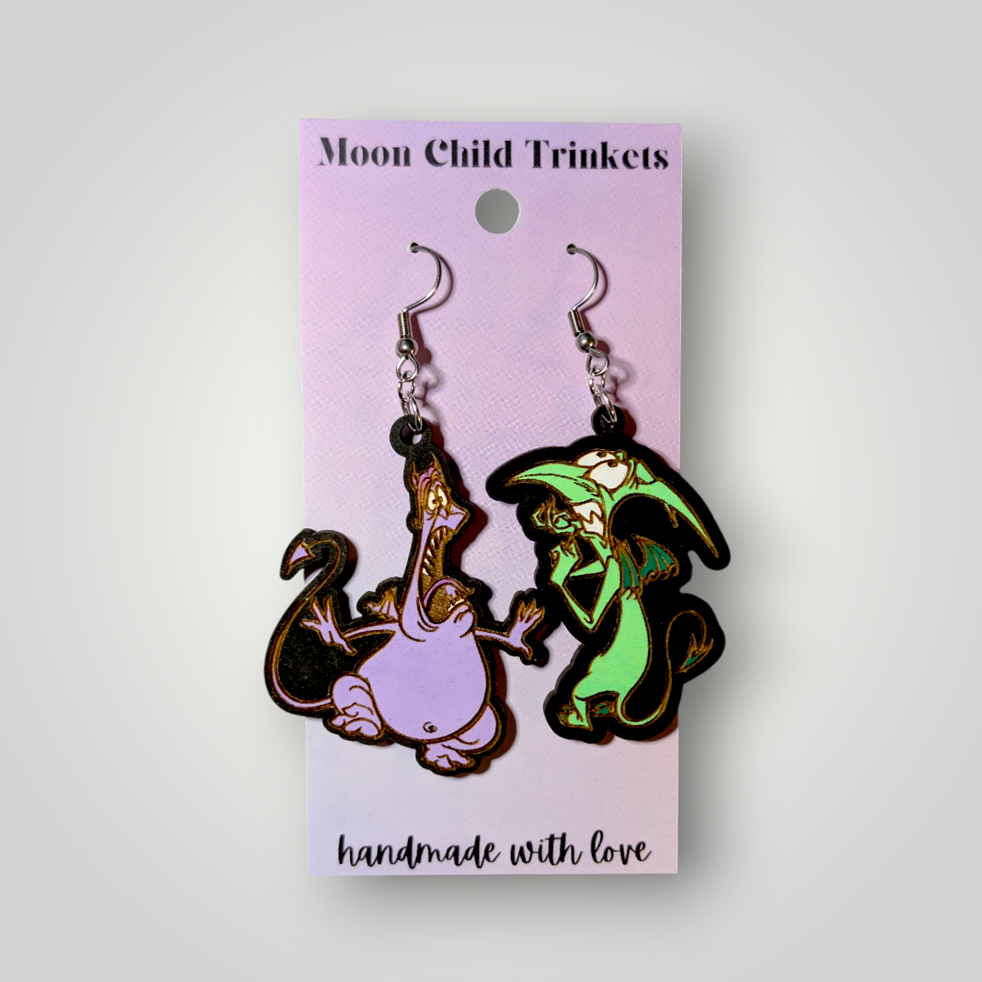 Hercules Pain and Panic Hand Painted Wood Dangle Earrings