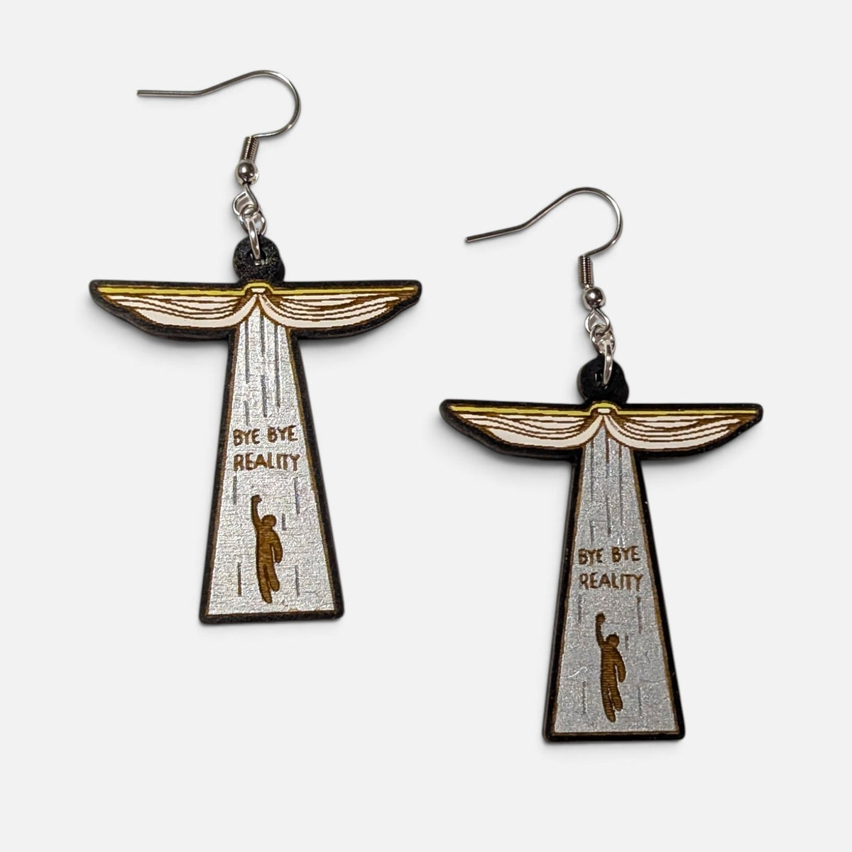 Bye Bye Reality Bookish UFO Hand Painted Wood Earrings