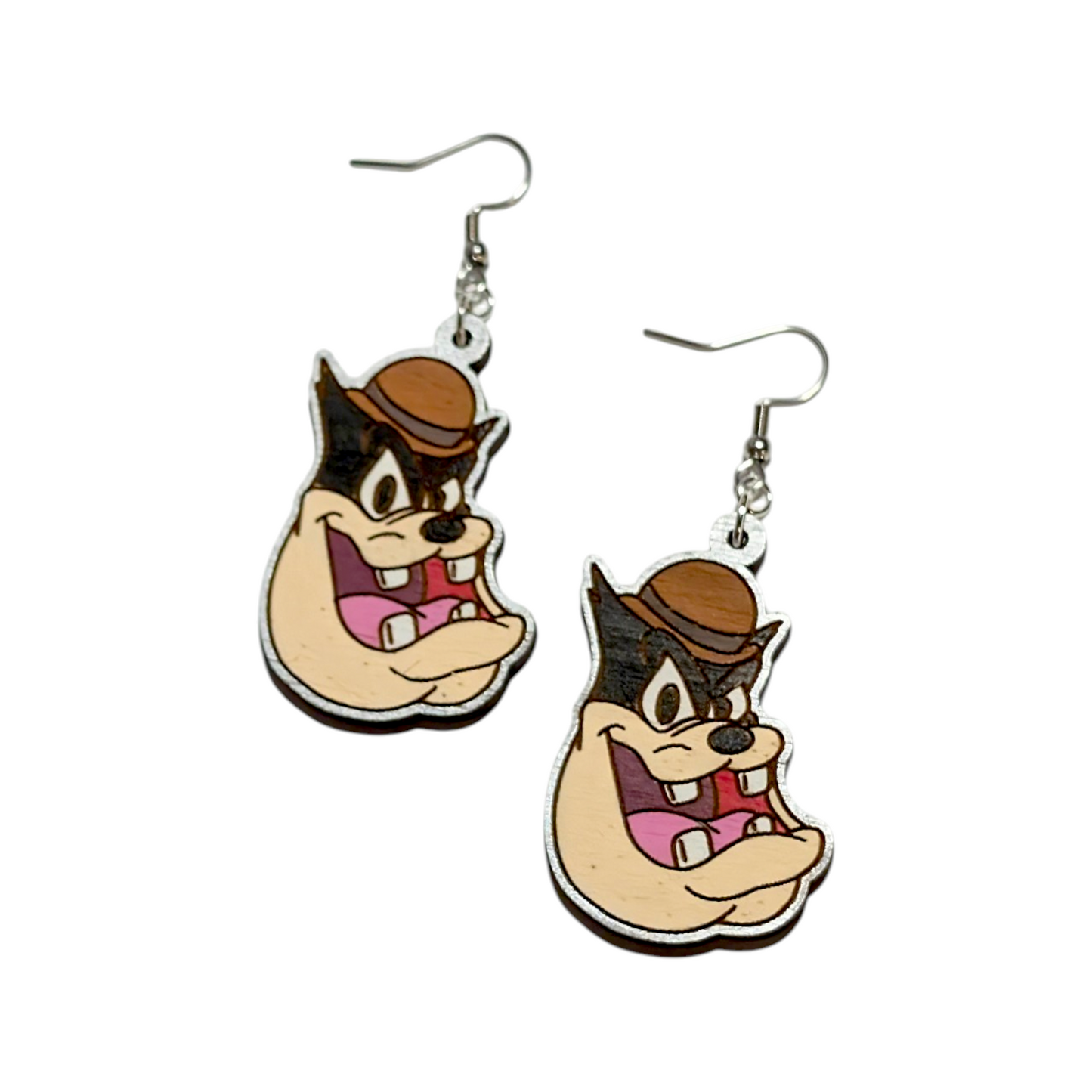 Pete (Mickey and Friends) Hand Painted Wood Earrings
