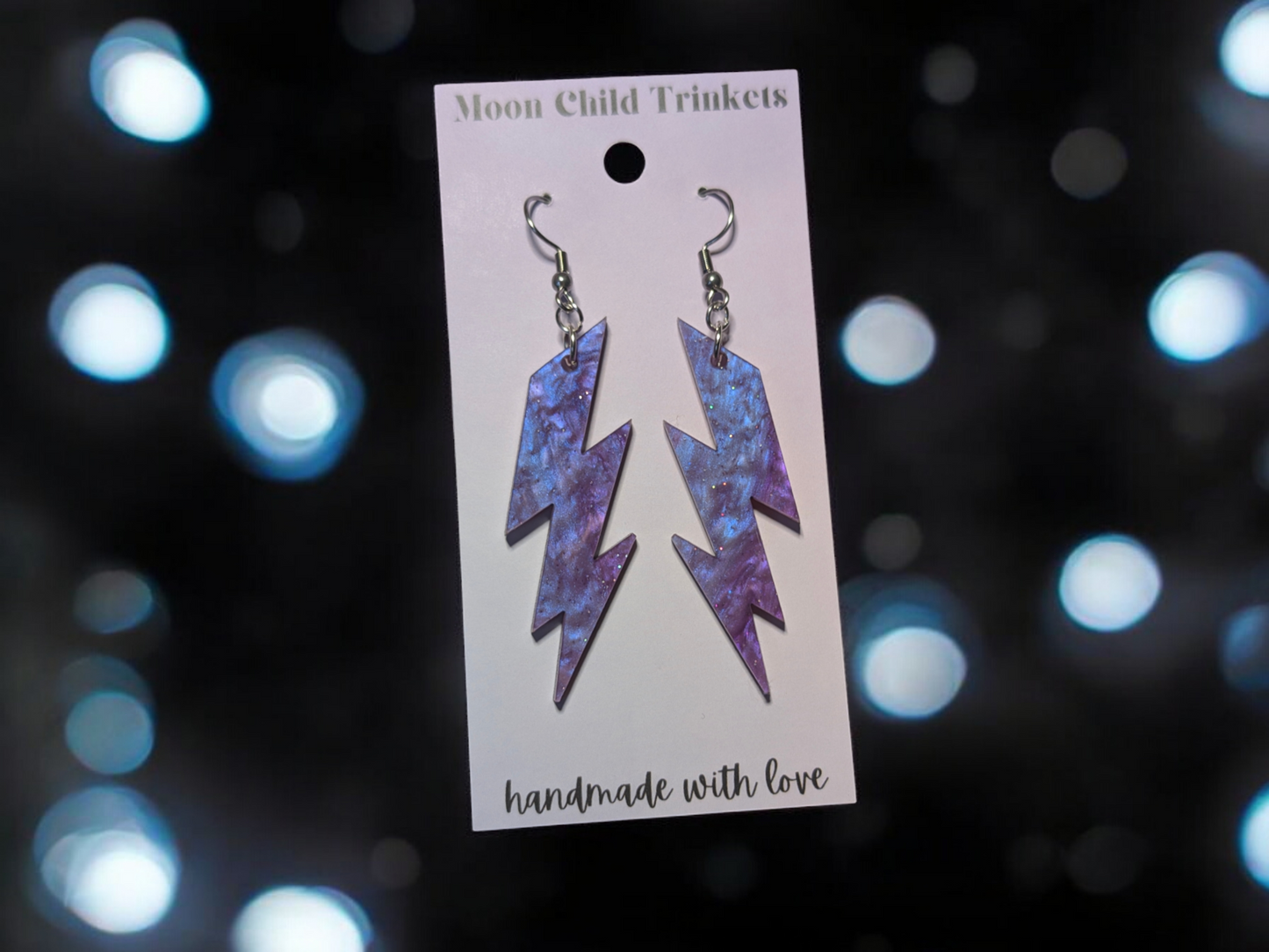 Purple Pearlescent Lightning Bolt Dangle Earrings