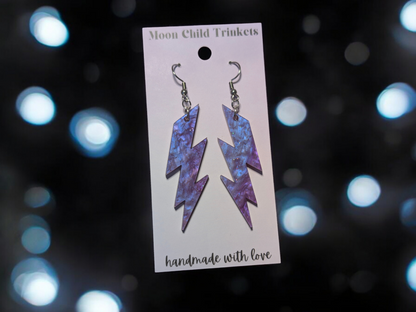 Purple Pearlescent Lightning Bolt Dangle Earrings