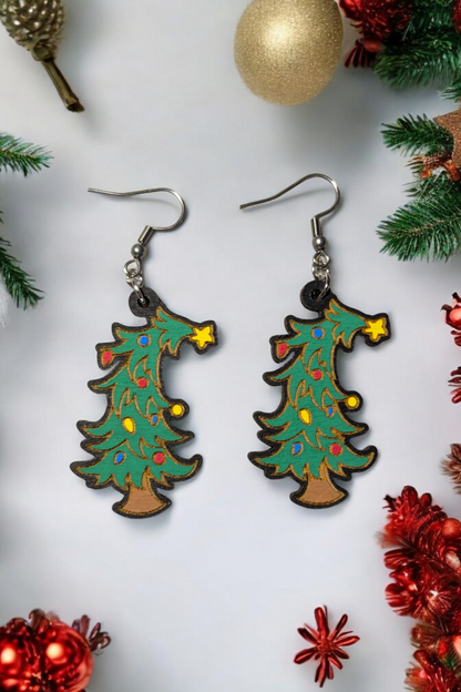 Retro Grinch Christmas Tree Hand Painted Dangle Earrings