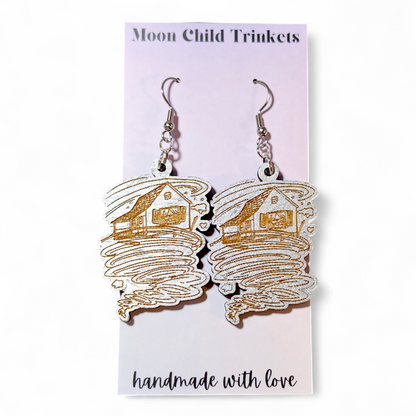 Tornado Wizard of Oz Book Inspired Hand Painted Wood Earrings