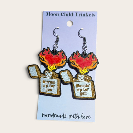 Burnin' Up For You Hand Painted Wood Earrings