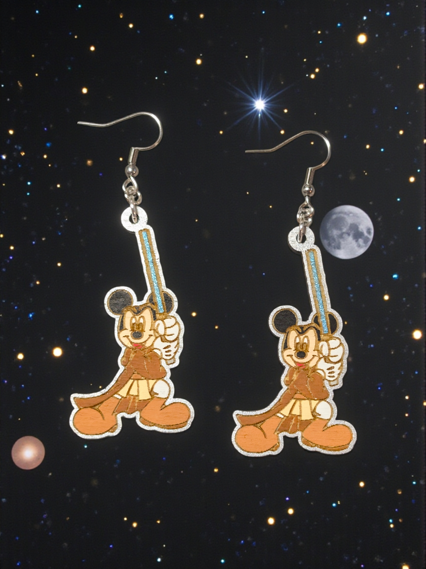Mickey Star Wars Hand Painted Wood Earrings