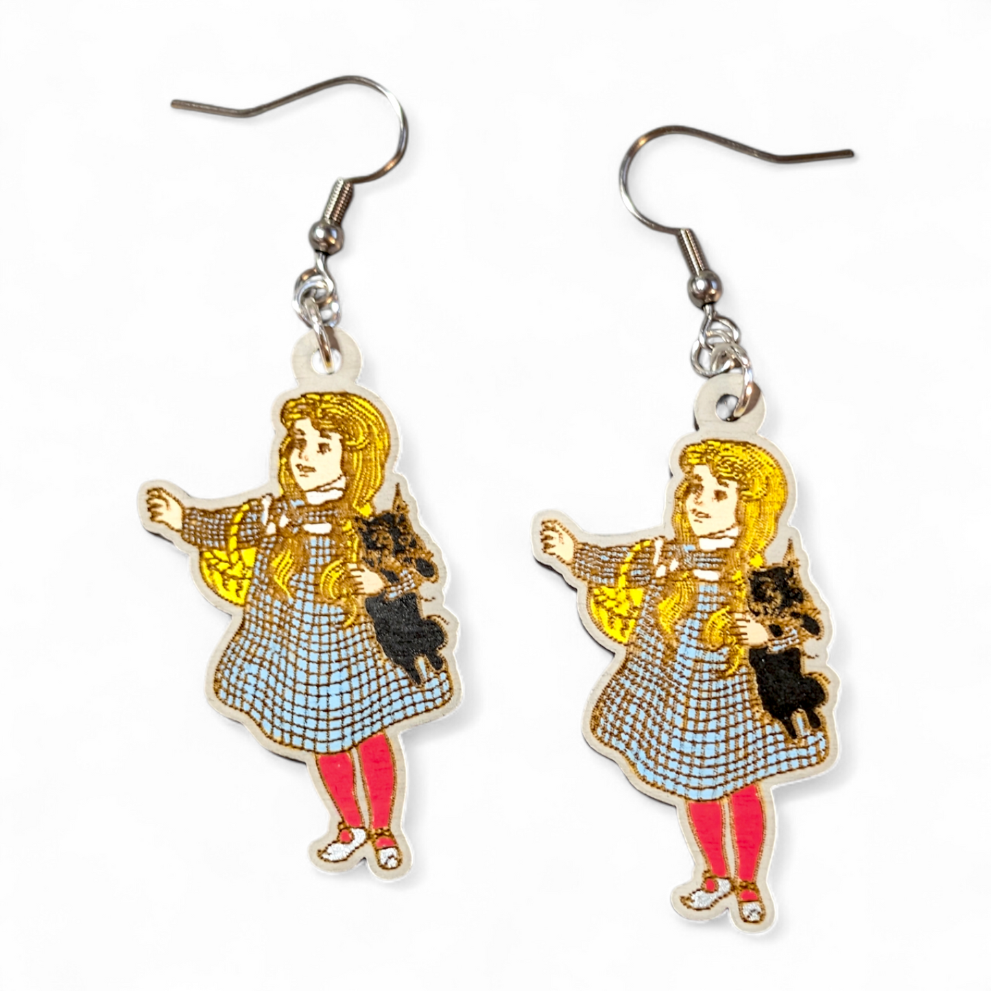Dorothy Wizard of Oz Book Inspired Hand Painted Wood Earrings