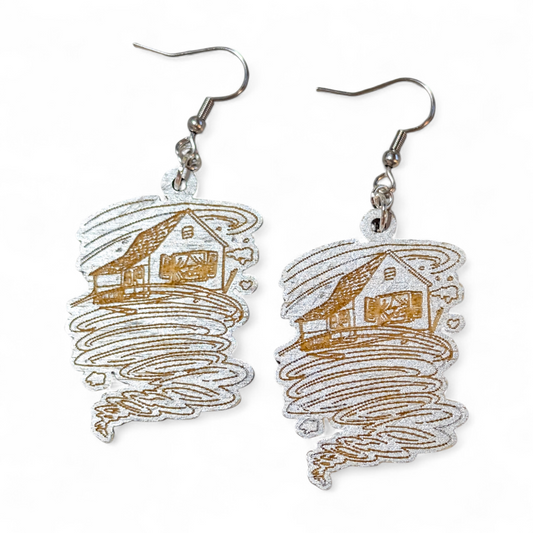 Tornado Wizard of Oz Book Inspired Hand Painted Wood Earrings