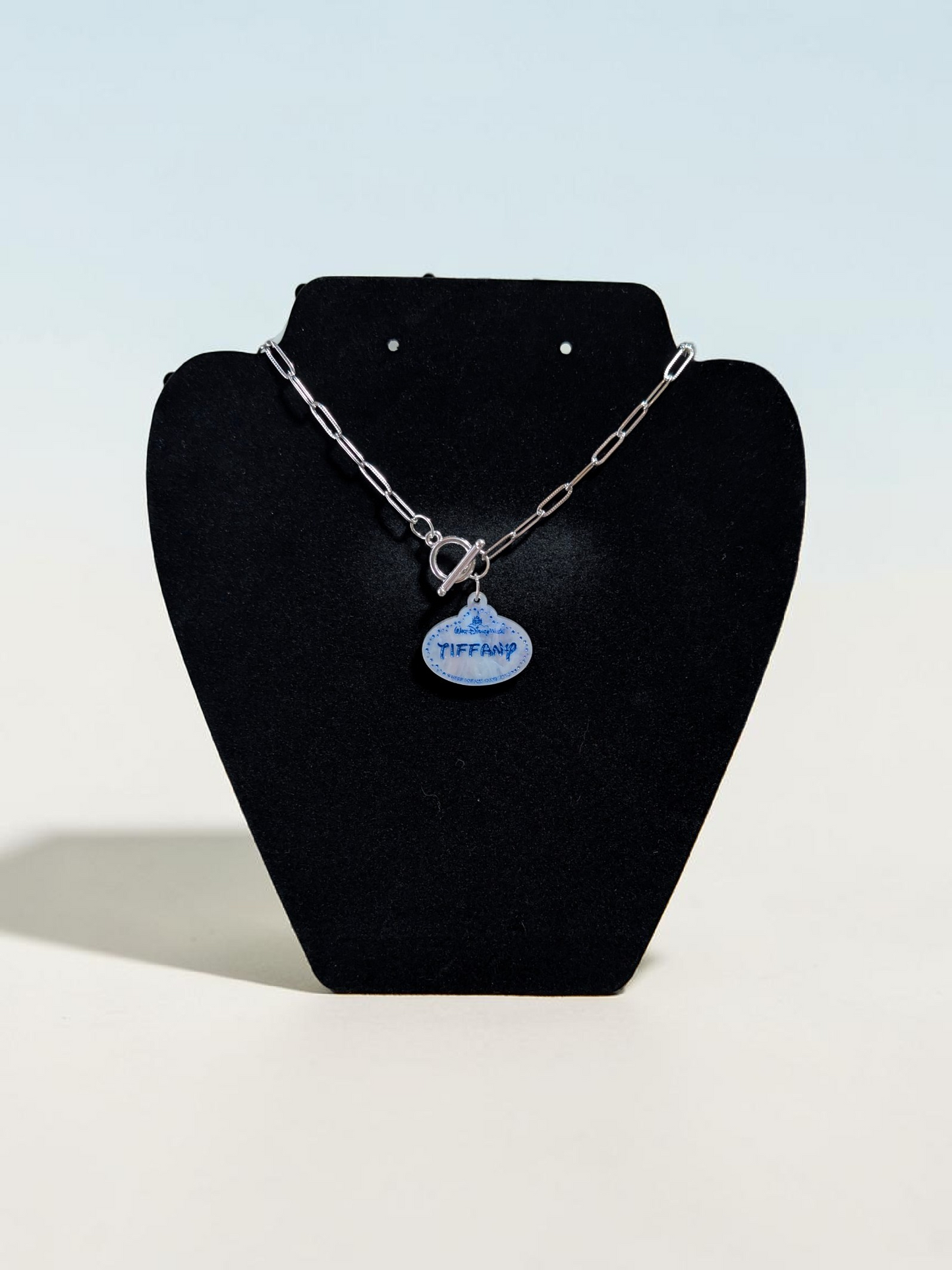 Personalized Disney Parks Name Tag Pearlescent Acrylic Paperclip Chain Necklace