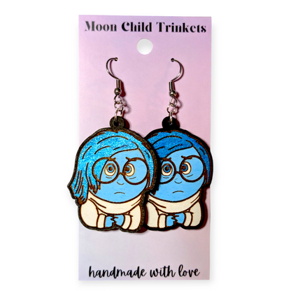 Sadness Inside Out Hand Painted Wood Dangle Earrings