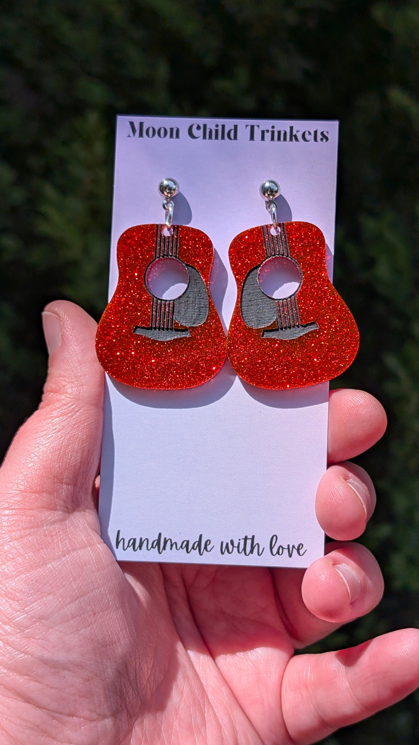 Red Glitter Guitar Acrylic Earrings *LIMITED EDITION*