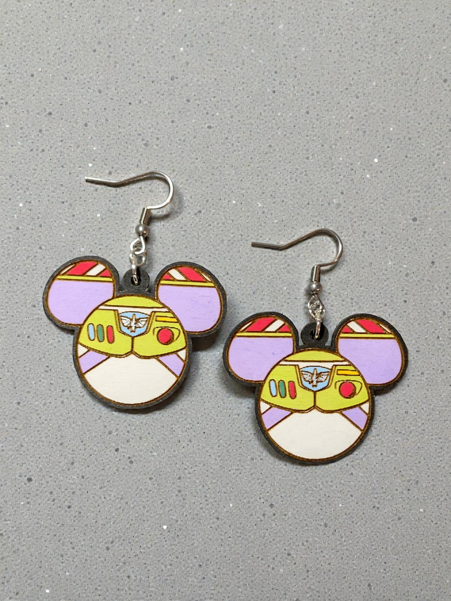 Buzz Lightyear Toy Story Mickey Head Shaped Hand Painted Wood Earrings