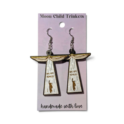 Bye Bye Reality Bookish UFO Hand Painted Wood Earrings