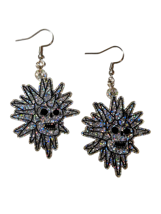 Glitter Spooky Island Skull Acrylic Earrings