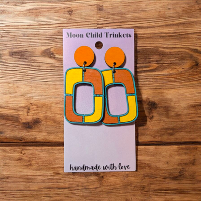Mod Mood 70s inspired Hand Painted Wood Dangle Earrings