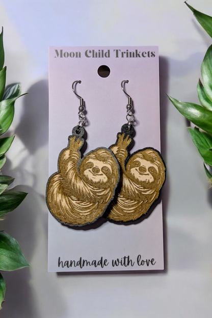 Cute Sloth Hand Painted Dangle Earrings