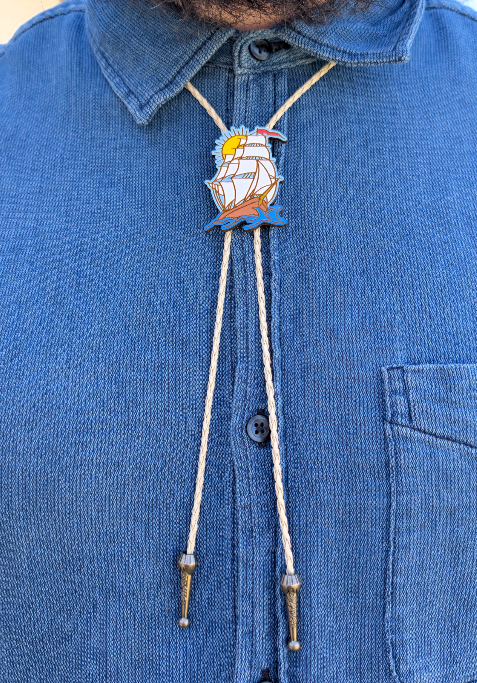 Nautical Ship Bolo Tie – American Traditional Tattoo Inspired Western Tie